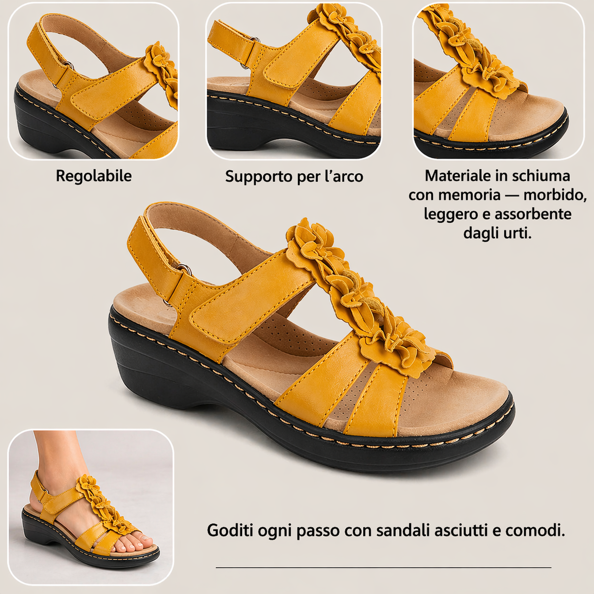 🔥 Sandali ortopedici estivi da donna — Supporto per l'arco plantare, tacco piatto — Ideali per chi soffre di fascite plantare — Facili, comodi e senza dolore a ogni passo ✅