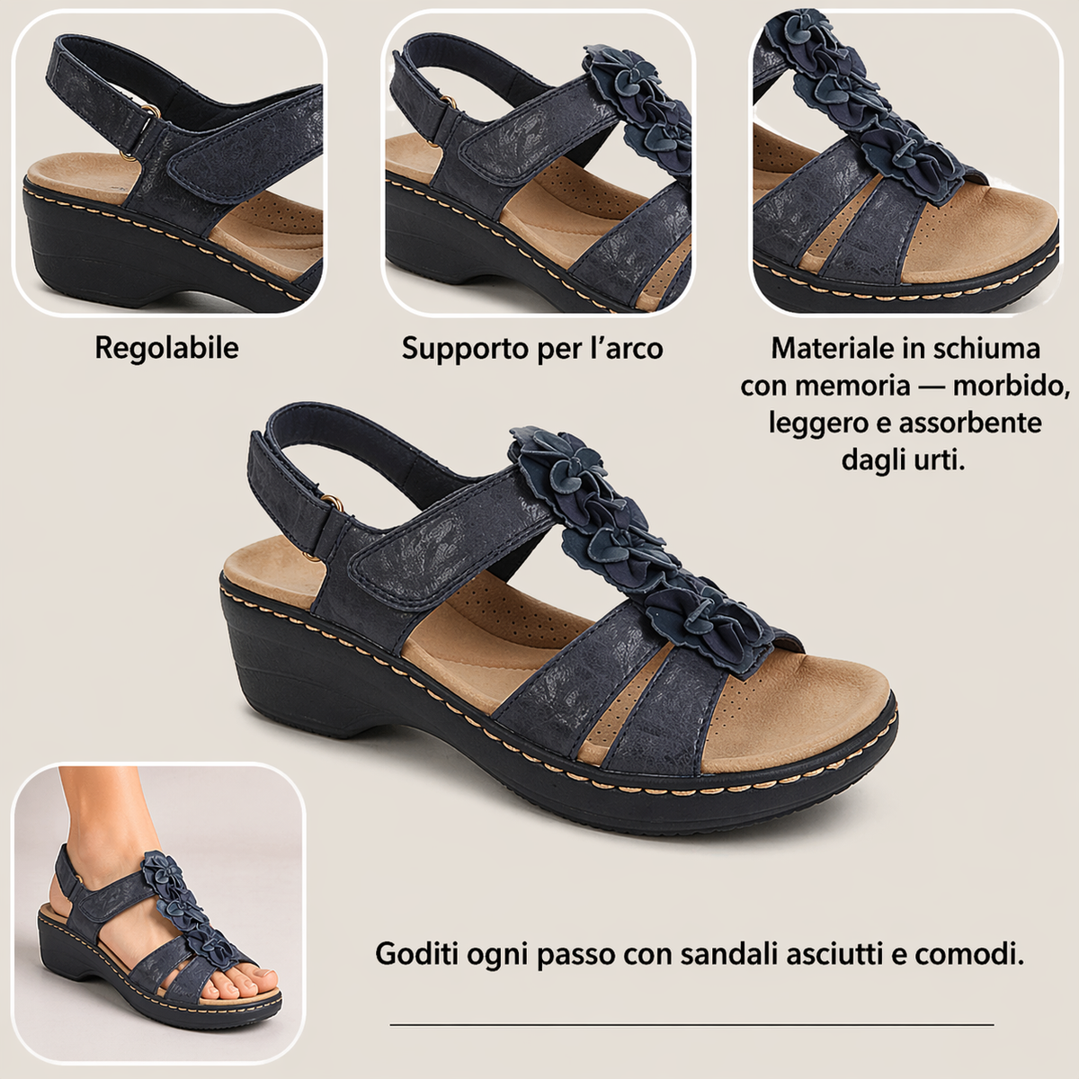 🔥 Sandali ortopedici estivi da donna — Supporto per l'arco plantare, tacco piatto — Ideali per chi soffre di fascite plantare — Facili, comodi e senza dolore a ogni passo ✅