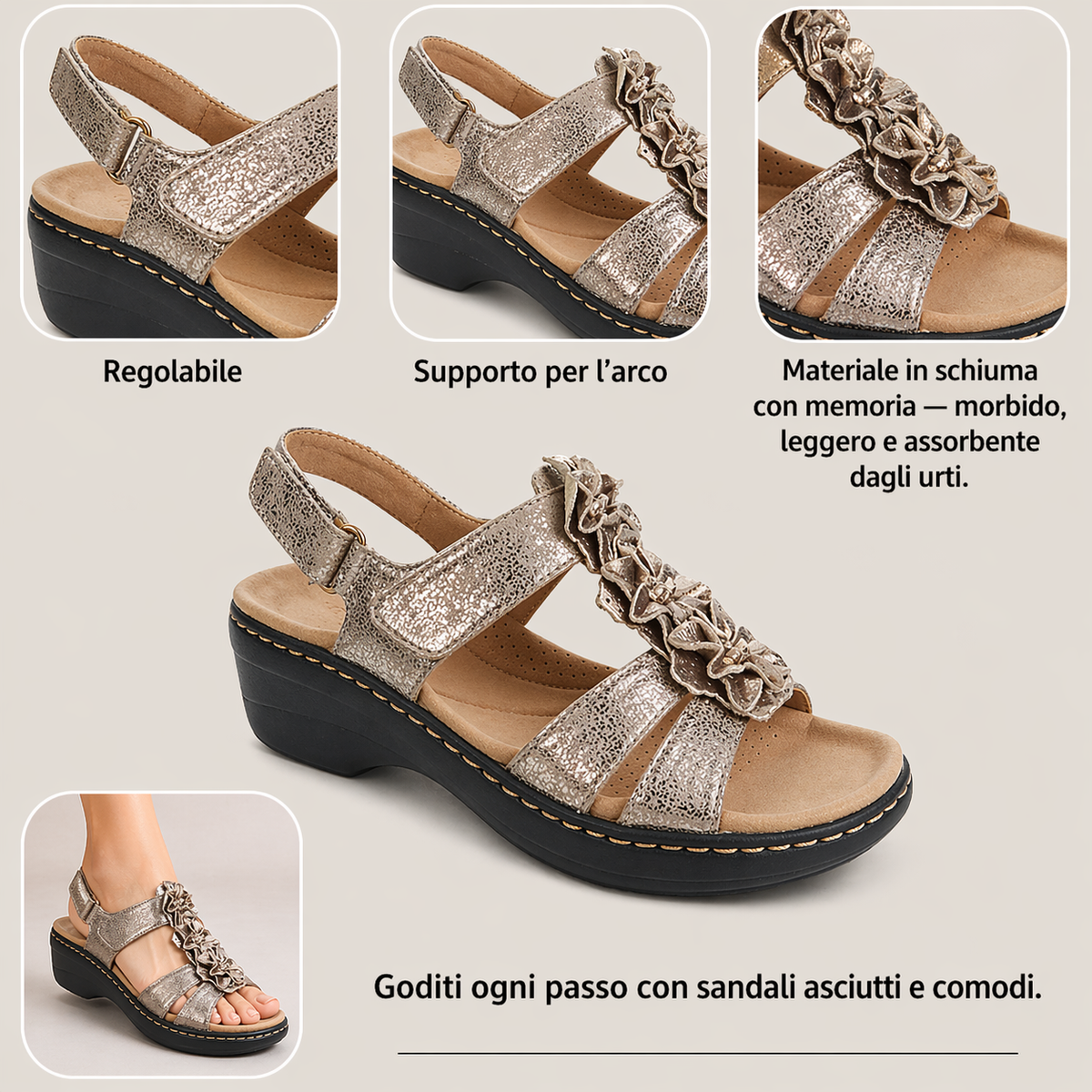 🔥 Sandali ortopedici estivi da donna — Supporto per l'arco plantare, tacco piatto — Ideali per chi soffre di fascite plantare — Facili, comodi e senza dolore a ogni passo ✅