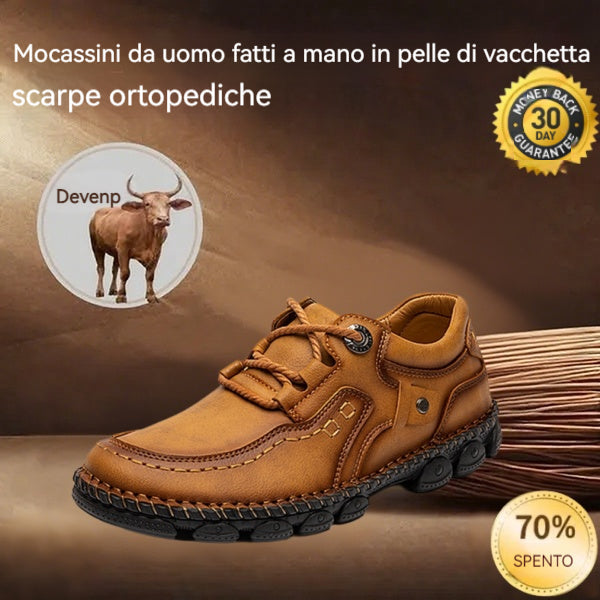 Scarpe ortopediche da uomo DEVENP | Scarpe comode in pelle di vitello cucite a mano | Design ergonomico per alleviare il dolore alla schiena, alle articolazioni e ai piedi | Sconto del 50% per un periodo limitato, fino a esaurimento scorte