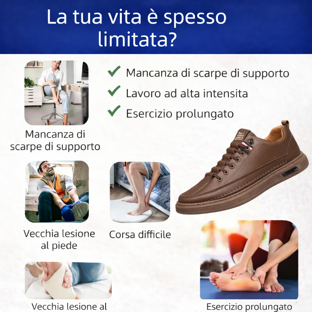 🔥 Scarpe in pelle Premium 🦶 Alleviano efficacemente il dolore ai piedi e la fascite plantare. Ideali per le lunghe camminate; facili da indossare e sfilare ✅ Ampia gamma di taglie disponibili.