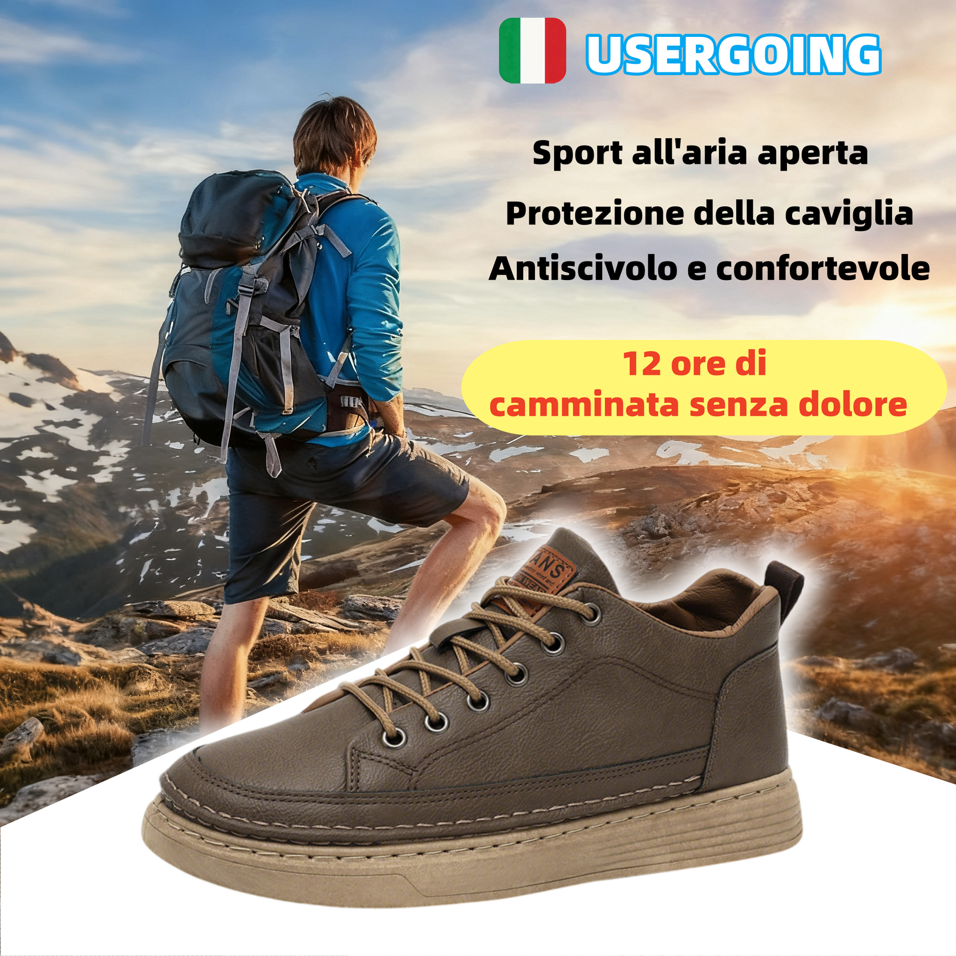Scarpe da passeggio Usergoing® | Realizzate in pelle di vitello australiana ✅ Supporto dell'arco plantare per alleviare il dolore: cammina comodamente