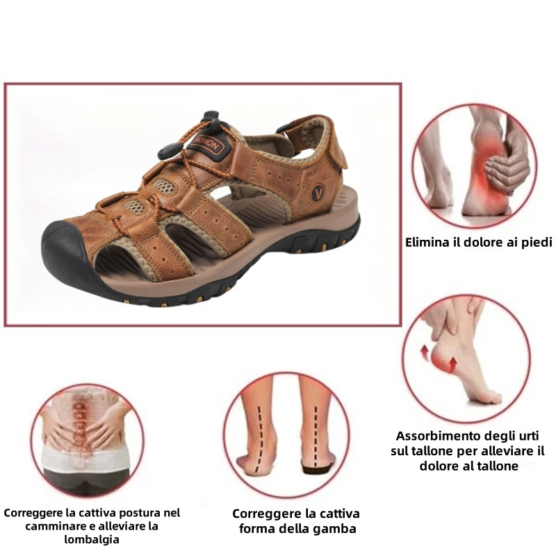 【🎁Ultimo giorno a metà prezzo, non perderlo】 Sandali ortopedici dal design ergonomico, pelle bovina selezionata + cuciture a mano