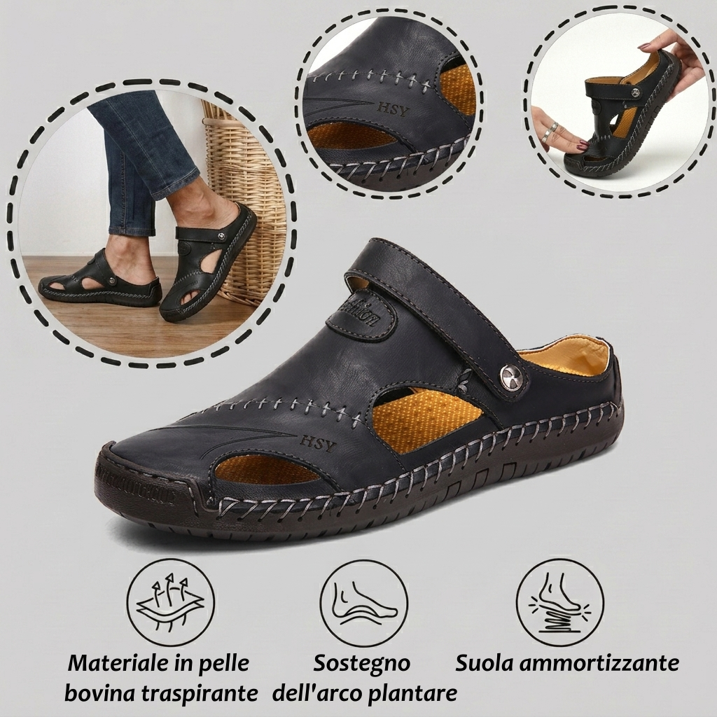 【⏰Ultimo giorno, sconto del 70%! Da non perdere!】Sandali ortopedici ergonomici realizzati in pelle di vacchetta australiana,✅progettati appositamente per gli uomini europei.