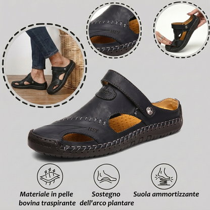 【⏰Ultimo giorno, sconto del 70%! Da non perdere!】Sandali ortopedici ergonomici realizzati in pelle di vacchetta australiana,✅progettati appositamente per gli uomini europei.