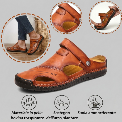【⏰Ultimo giorno, sconto del 70%! Da non perdere!】Sandali ortopedici ergonomici realizzati in pelle di vacchetta australiana,✅progettati appositamente per gli uomini europei.