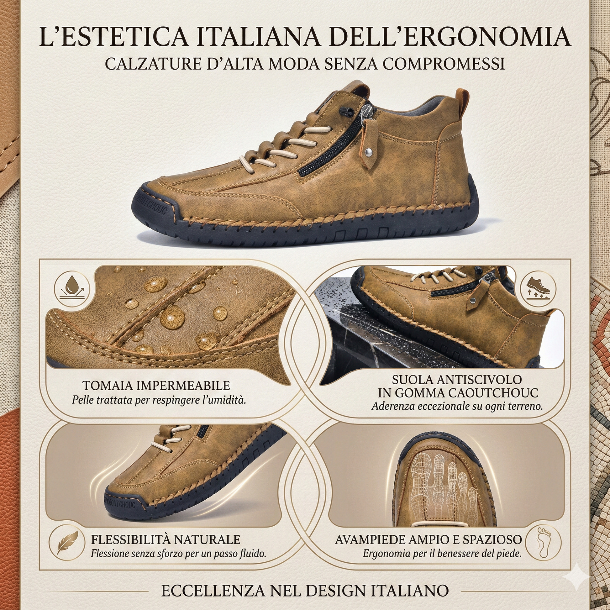🔥 Sconto del 50% - Non lasciartelo sfuggire|Scarpe in Pelle "Zero Fatica": Zip Laterale, Supporto Plantare e suola antiscivolo – il design ergonomico allevia la fatica