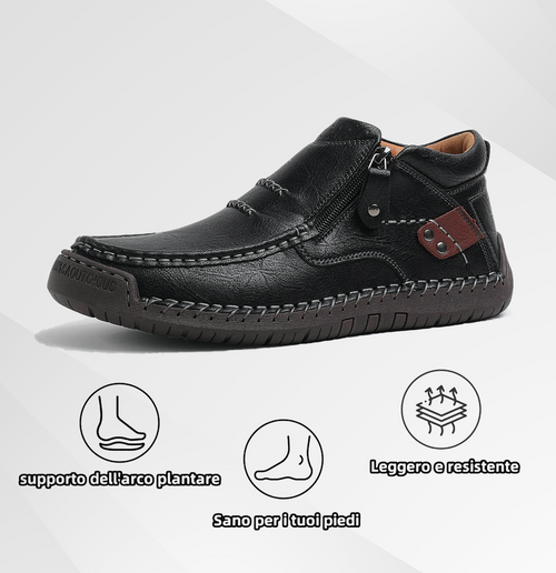 (⏰ Offerta a tempo limitato - Sconto del 50%) - Scarpe slip-on da uomo in pelle di prima qualità fatte a mano - Punta larga, supporto dell'arco plantare, impermeabili, suola antiscivolo (adatte per abbigliamento casual, viaggi e attività all'aperto)
