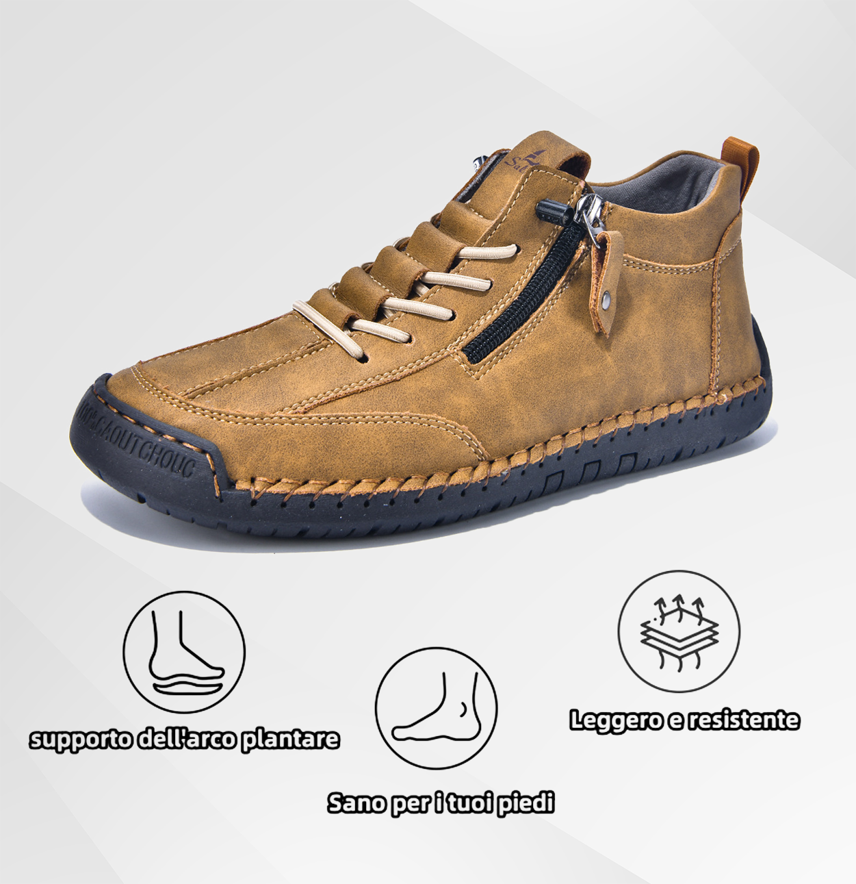 🔥 Sconto del 50% - Non lasciartelo sfuggire|Scarpe in Pelle "Zero Fatica": Zip Laterale, Supporto Plantare e suola antiscivolo – il design ergonomico allevia la fatica