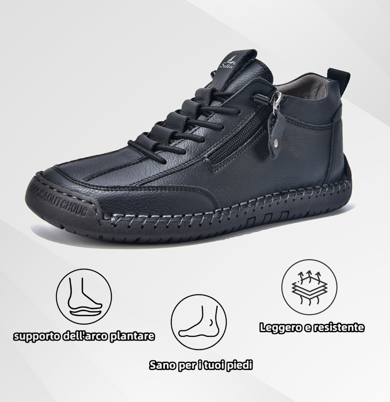 🔥 Sconto del 50% - Non lasciartelo sfuggire|Scarpe in Pelle "Zero Fatica": Zip Laterale, Supporto Plantare e suola antiscivolo – il design ergonomico allevia la fatica