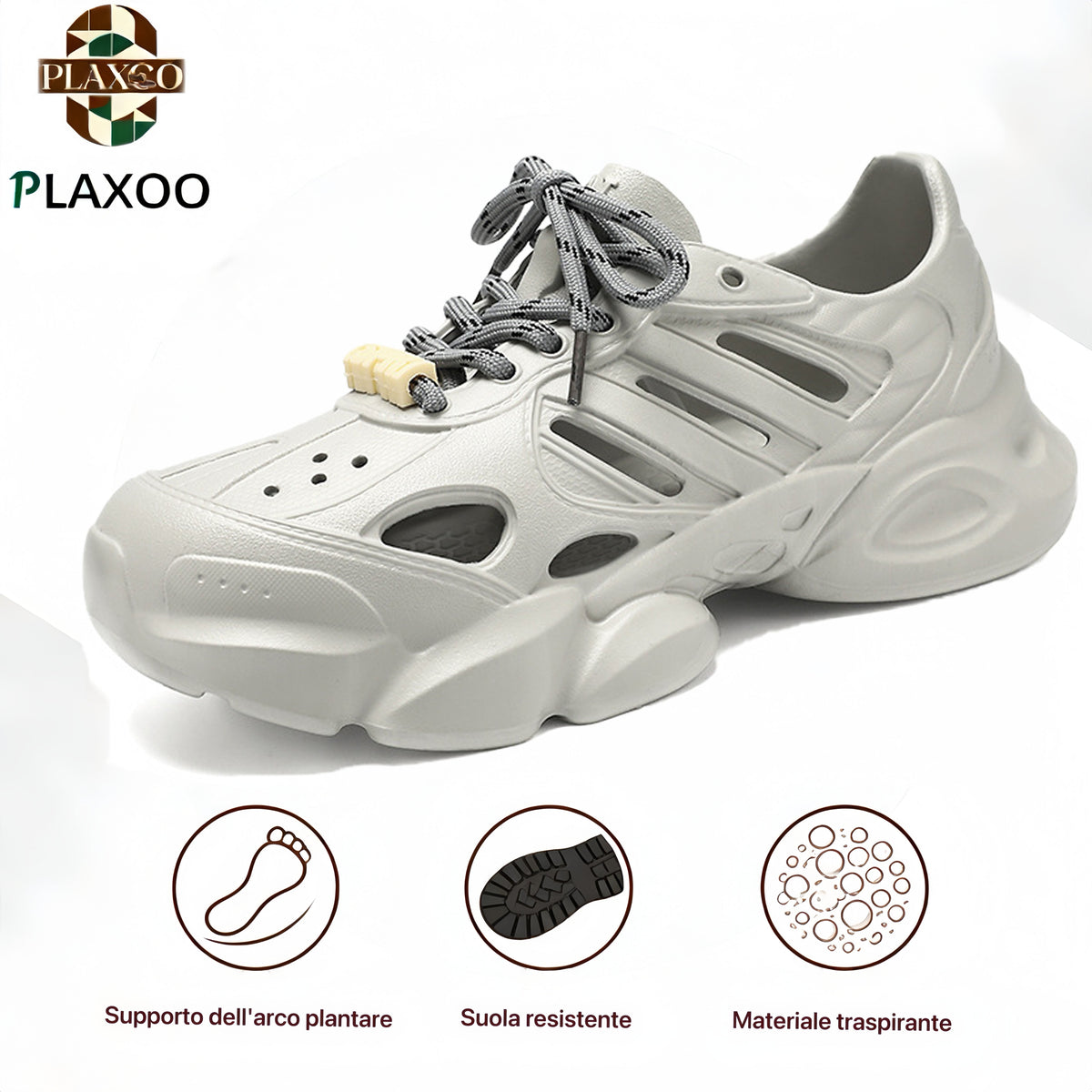 Plaxoo® | Offerta a tempo limitato: 50% di sconto! Crocs in EVA con lacci, unisex! Queste scarpe ortopediche offrono un supporto ergonomico per l'arco plantare e una suola antiscivolo per un comfort eccezionale!