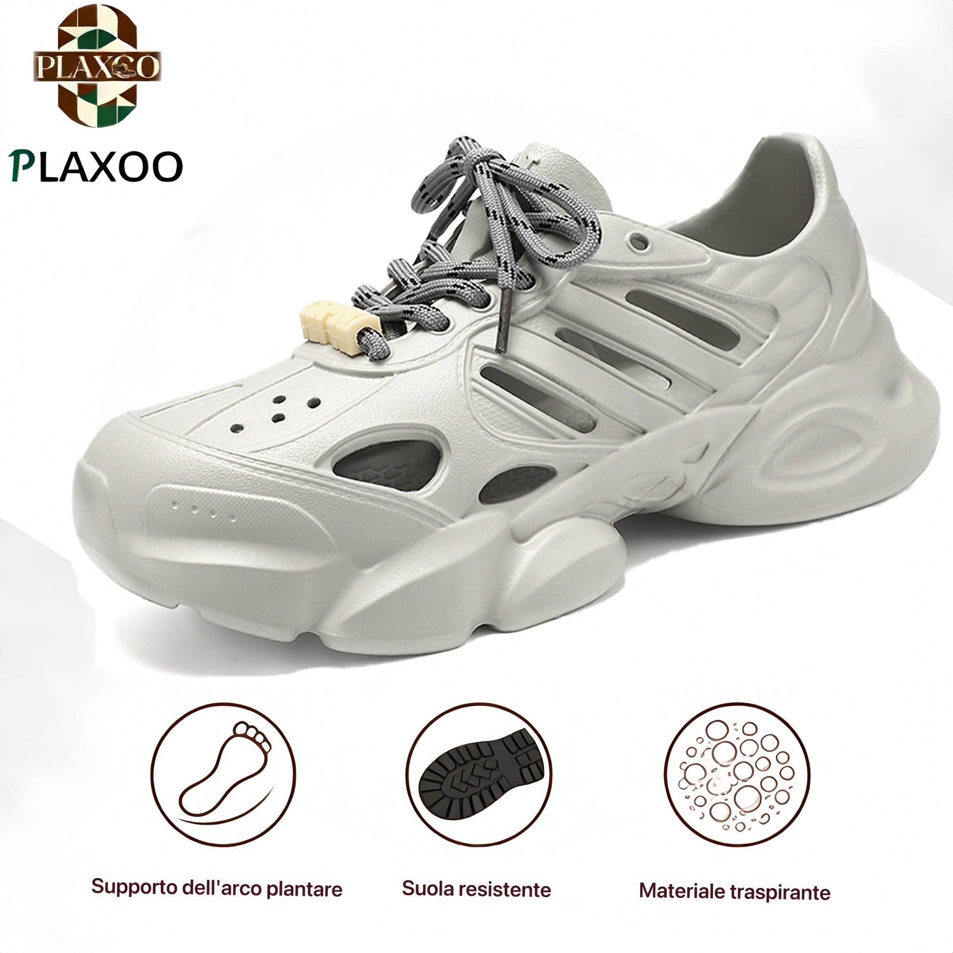Plaxoo® | Offerta a tempo limitato: 50% di sconto! Crocs in EVA con lacci, unisex! Queste scarpe ortopediche offrono un supporto ergonomico per l'arco plantare e una suola antiscivolo per un comfort eccezionale!
