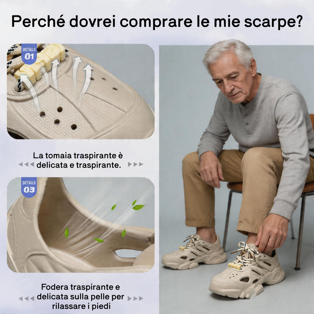 Plaxoo® | Offerta a tempo limitato: 50% di sconto! Crocs in EVA con lacci, unisex! Queste scarpe ortopediche offrono un supporto ergonomico per l'arco plantare e una suola antiscivolo per un comfort eccezionale!